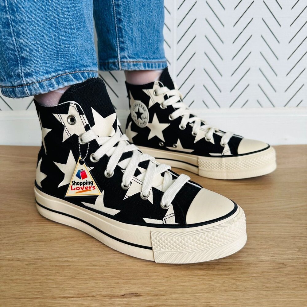 Converse Black and Cream Star High-Top Sneakers - Picture 2 of 10